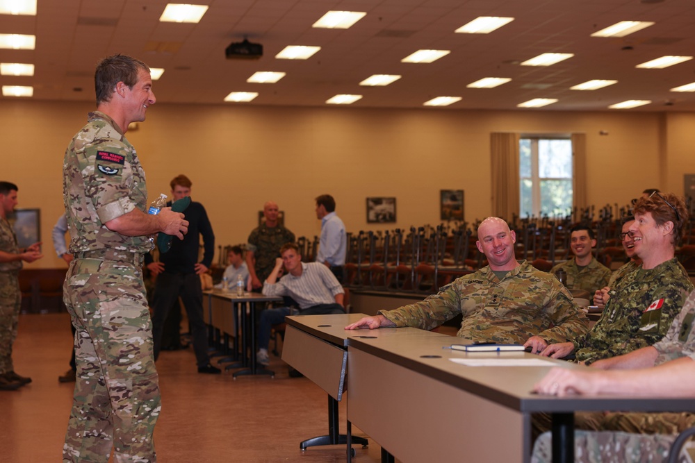 Bear Grylls speaks to Marines at The Basic School