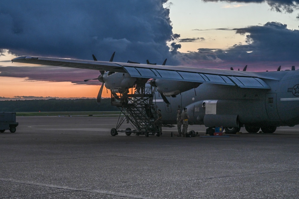 The sun sets at Little Rock Air Force Base