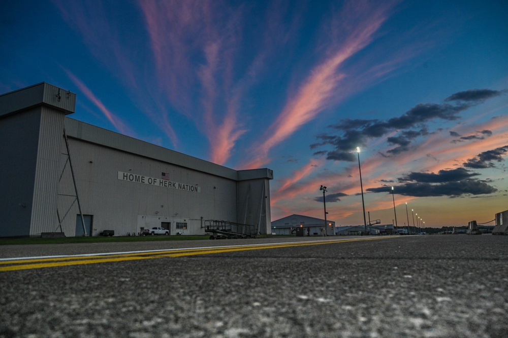 The sun sets at Little Rock Air Force Base