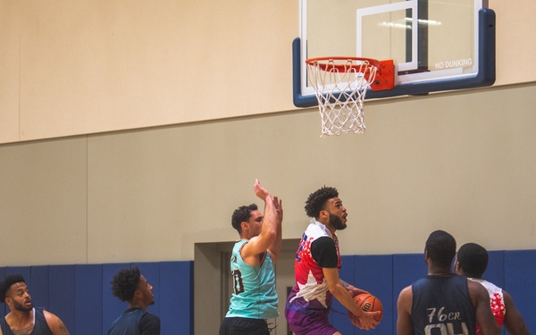 USS Ronald Reagan (CVN 76) Sailors participate in a basketball game hosted by MWR