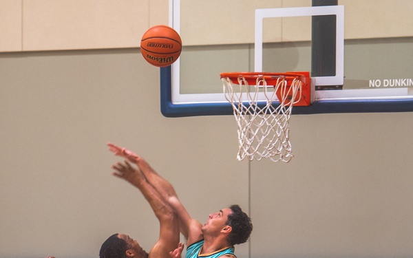 USS Ronald Reagan (CVN 76) Sailors participate in a basketball game hosted by MWR