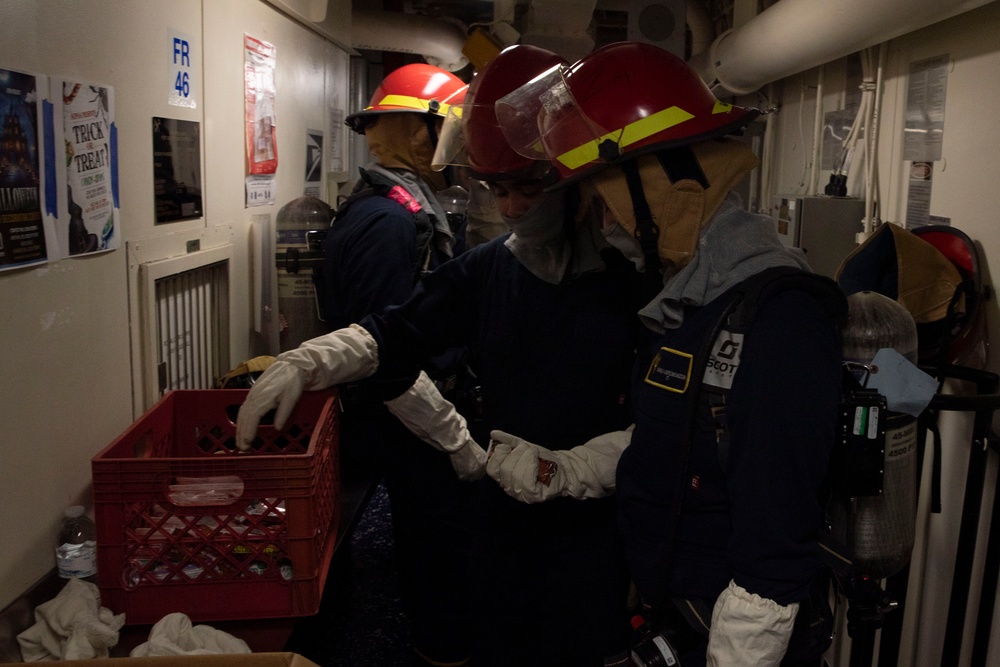 USS Tripoli Conducts a General Quarters Drill