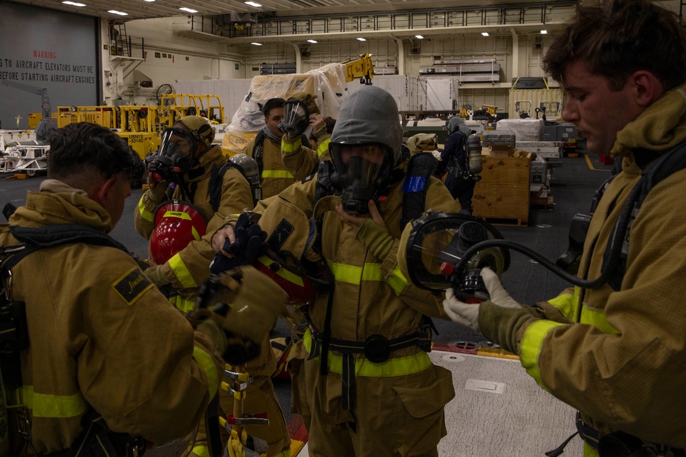 USS Tripoli Conducts a General quarters drill