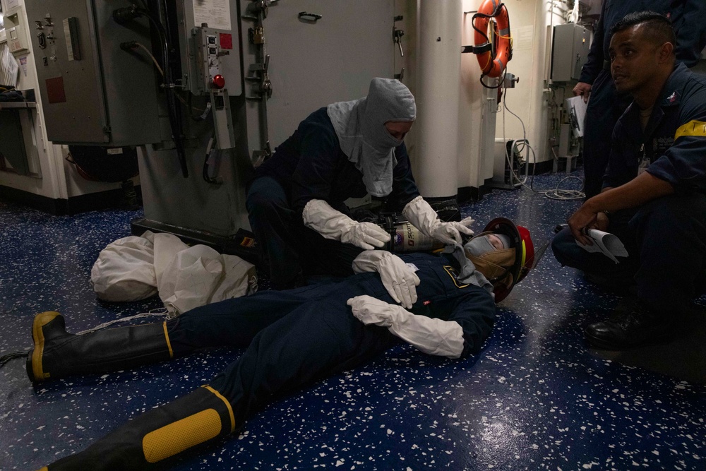 USS Tripoli Conducts a General quarters drill
