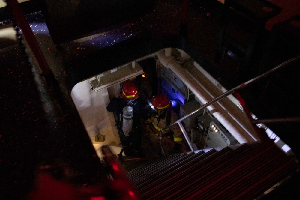 USS Tripoli Conducts a General quarters drill