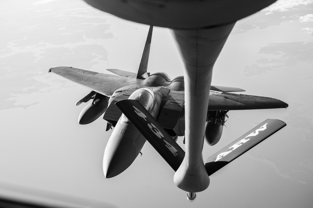 In-flight refueling of 4th Fighter Wing F-15s