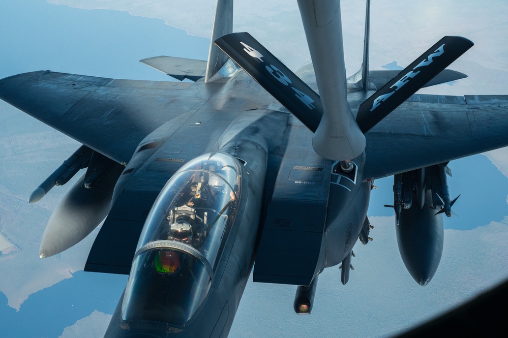 In-flight refueling of 4th Fighter Wing F-15s