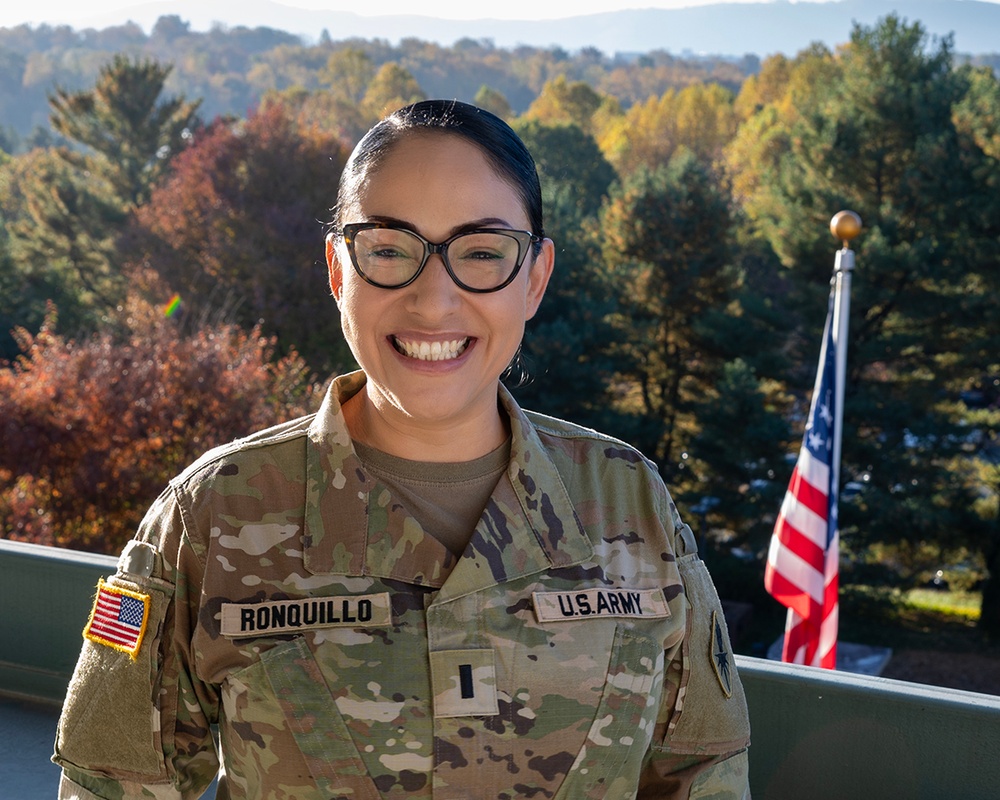 Photo By Billie Suttles | 1st Lt. Erica Ronquillo, former California district attorney and now 225th Officer Basic Course student, is pictured at The Judge Advocate General's Legal Center and School. 