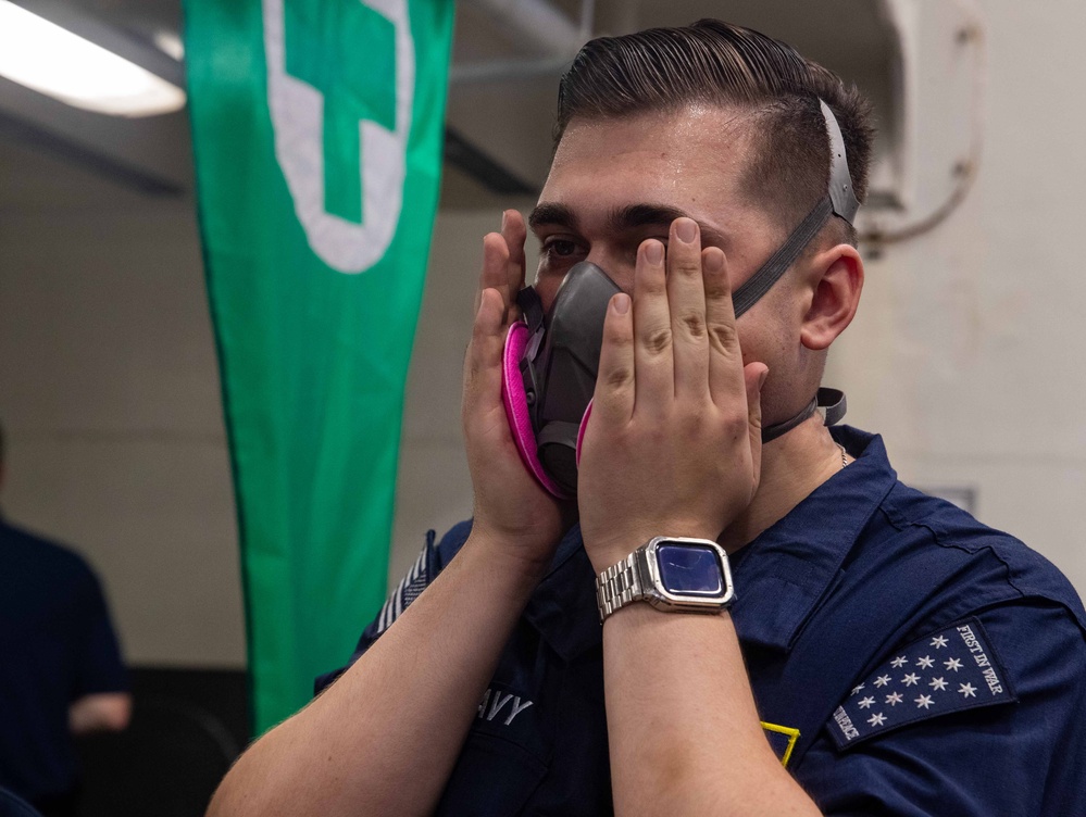 USS George Washington Sailors Participate in Respirator Fit Tests