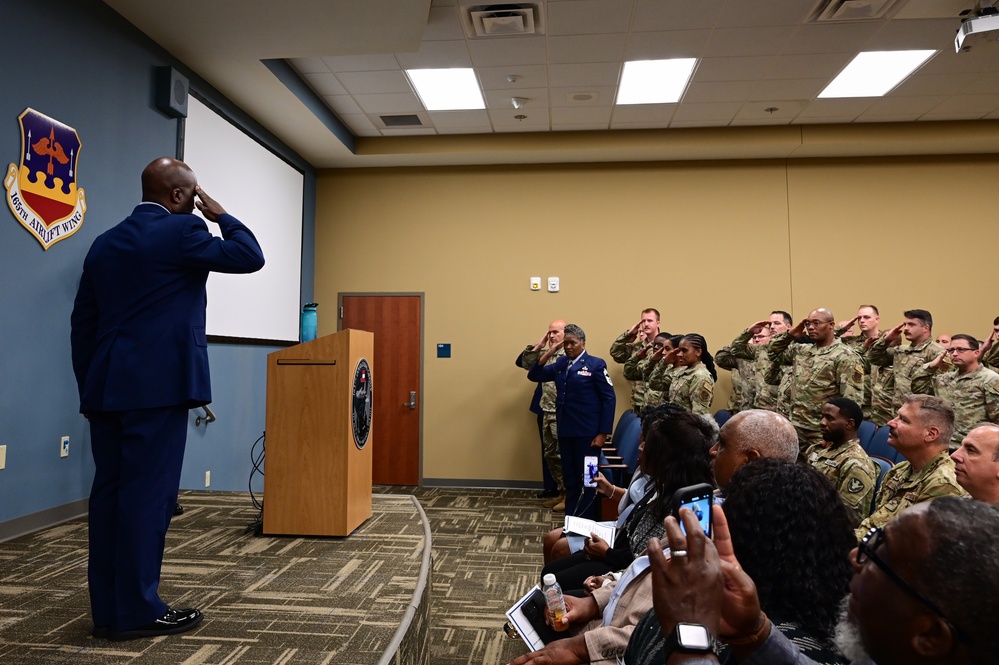 Lt. Col. Troy Johnson receives first salute from 165th Communications Squadron