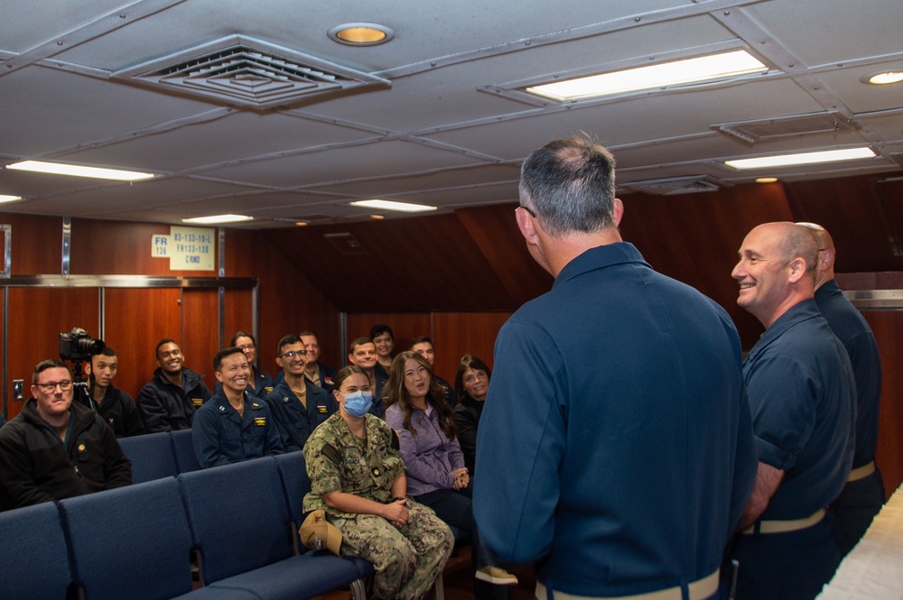 USS Ronald Reagan (CVN 76) Chaplains receive the Surface Chaplain Officer pin