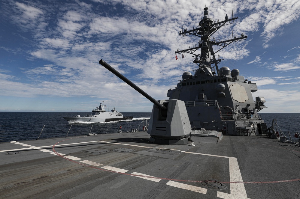 USS Dewey (DDG 105) Sails with Royal Malaysian Navy During CARAT Malaysia 2024