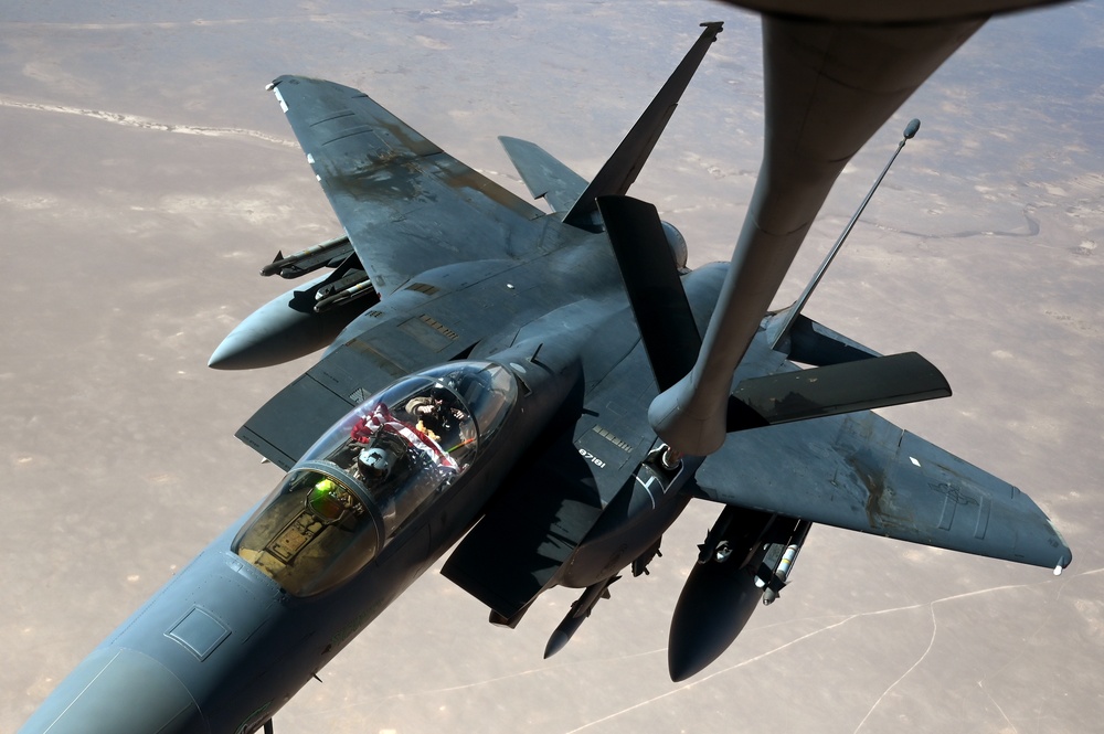 U.S. Air Force F-15E Strike Eagles Conduct Combat Patrols in the Central Command AOR