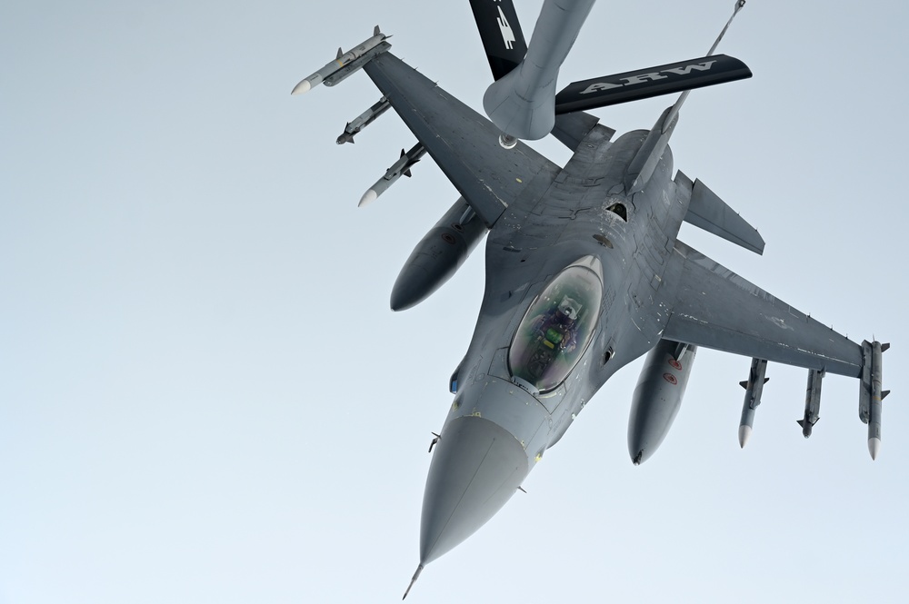 U.S. F-16 Fighting Falcons conduct operations in the CENTCOM AOR