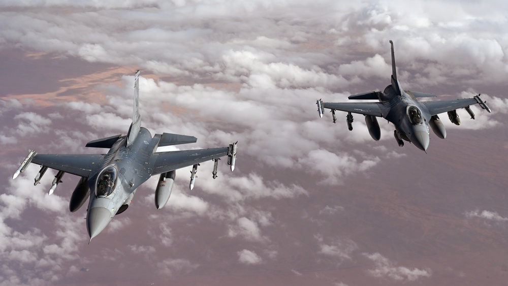 U.S. F-16 Fighting Falcons conduct operations in the CENTCOM AOR