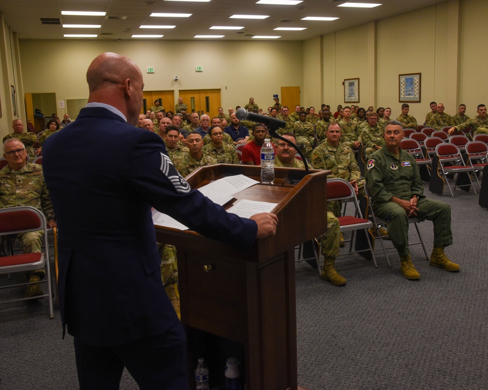 SMSGT Smith is promoted in a ceremony