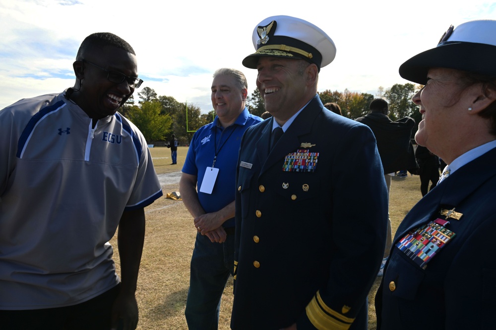 Coast Guard Fifth District Commander conducts coin toss at Elizabeth City State University football game