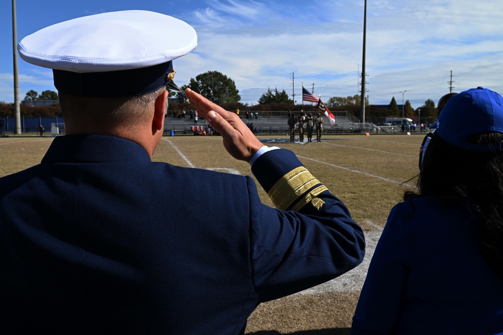 Coast Guard Fifth District Commander conducts coin toss at Elizabeth City State University football game