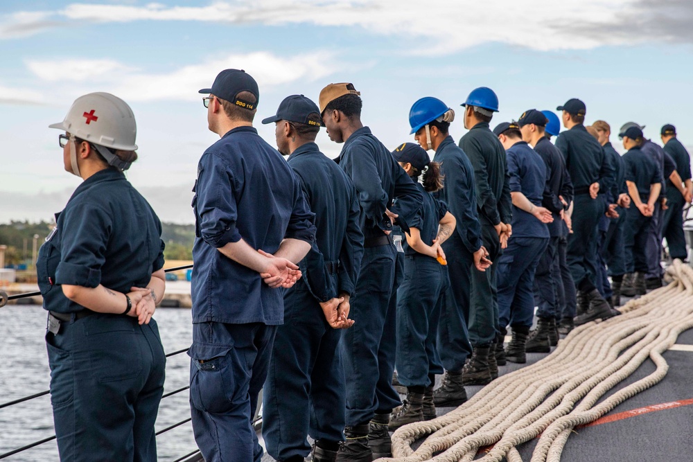 USS Ralph Johnson Conducts Sea and Anchor Evolution during a Port Visit to Guam