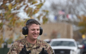 Master Sgt. Derrick Danker guides 10K Forklift