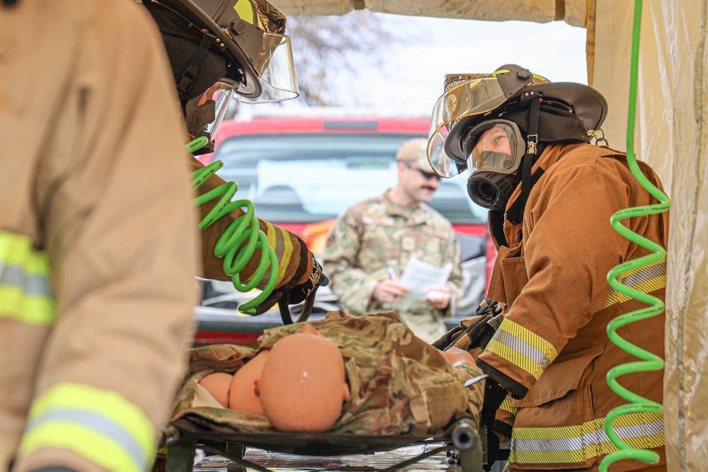 Firefighters practice tactical combat casual care