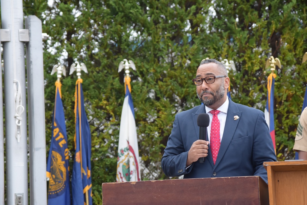 Aaron D. Snipe speaks at the 1979 Camp Fuji Fire memorial ceremony