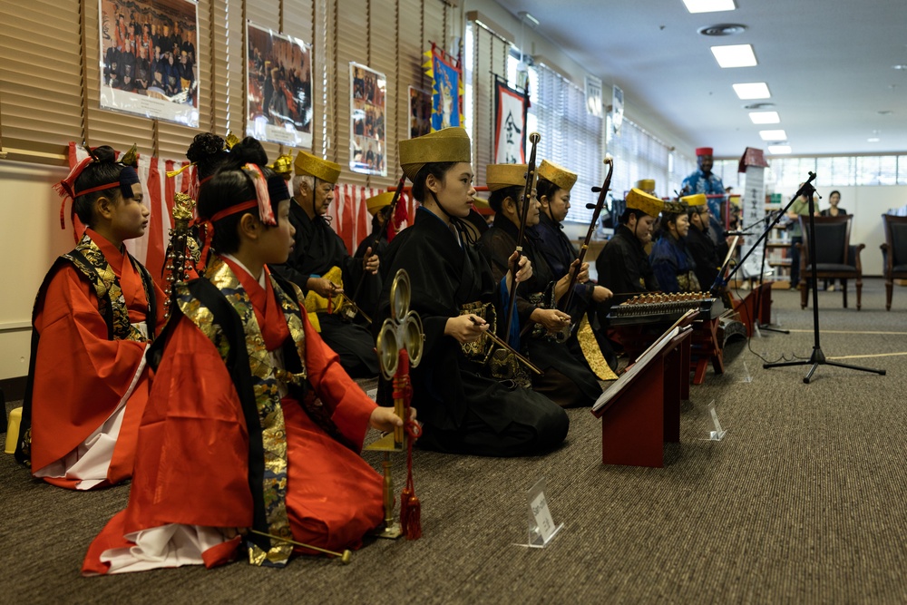 Shuri Castle Uzagaku Rojigaku Performance Group Plays for Service Members and Their Families on Camp Courtney