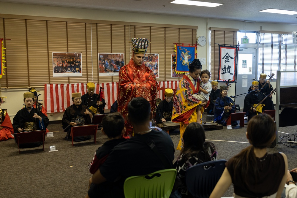 Shuri Castle Uzagaku Rojigaku Performance Group Plays for Service Members and Their Families on Camp Courtney