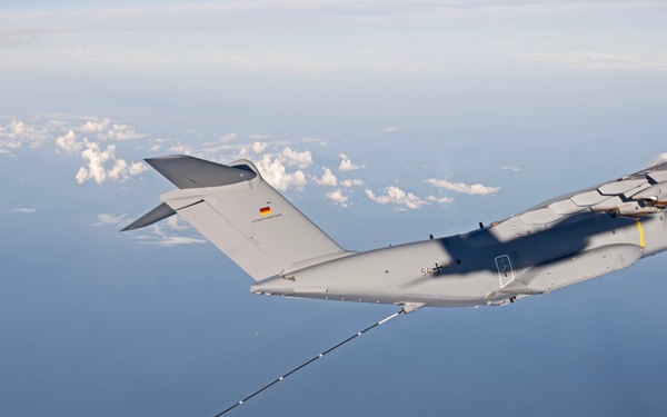 19 AUGUST, 2024. NAS Patuxent River, MD. VX-23 E/A-18G GAF A400M Aerial Refueling Testing. SD525 Pilot:MAJ Horne, USMC. WSO: LT McGrave, USN. Project ID: 240819-N-UZ648. USN Photos by Erik Hildebrandt