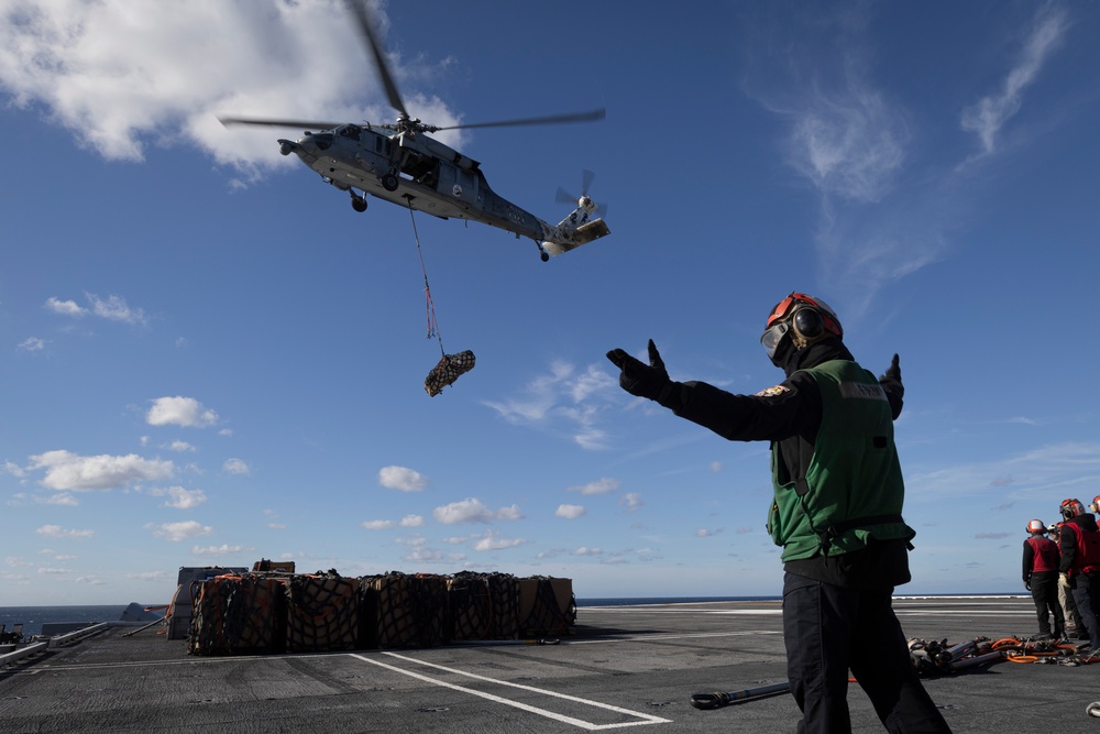 USS Gerald R. Ford Conducts Replenishment at Sea