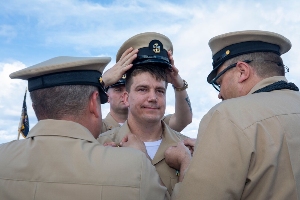 Emory S. Land Conducts Chief Petty Officer Pinning Ceremony At Sea