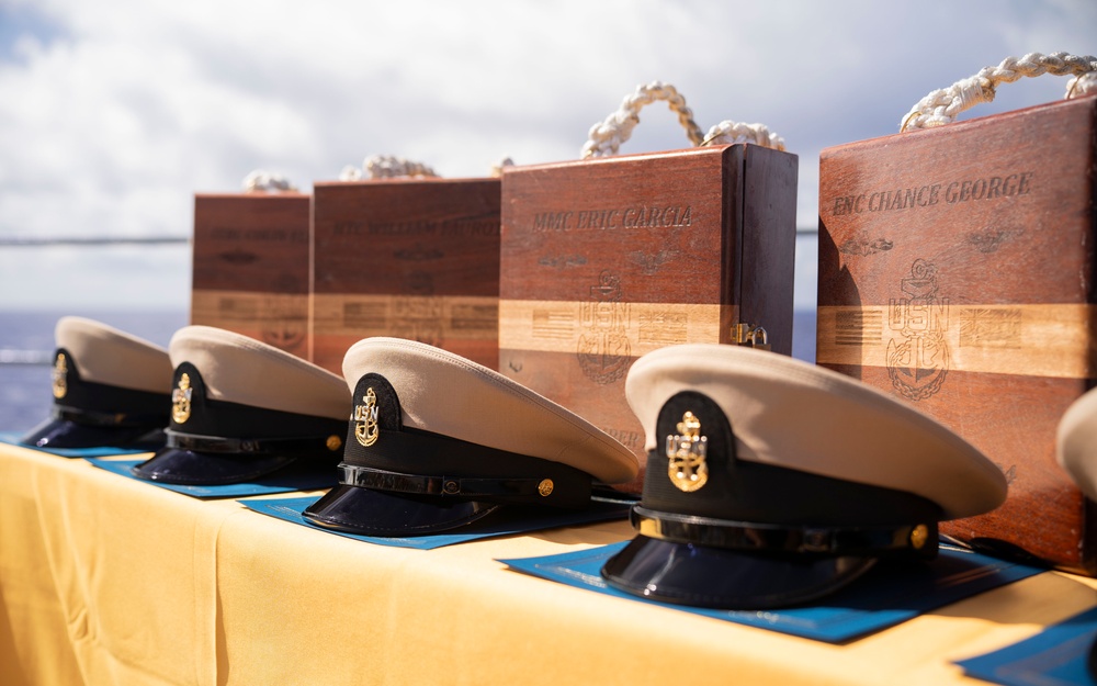 Emory S. Land Conducts Chief Petty Officer Pinning Ceremony At Sea