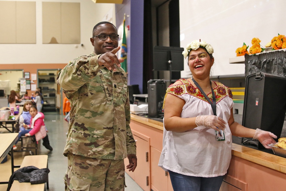 593d ESC Unit Ministry Team Joins Thompson Elementary Students for Dia De Los Muertos Lunch