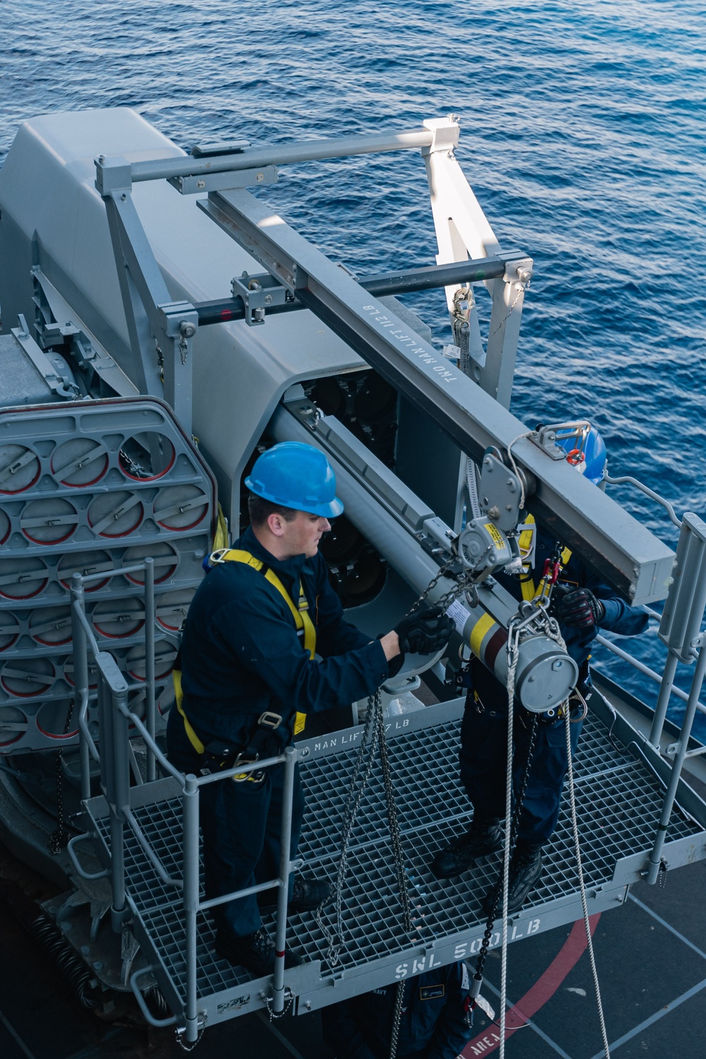 USS Gerald R. Ford (CVN 78) Sailors Load RAM Launcher