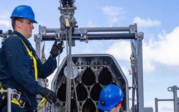 USS Gerald R. Ford (CVN 78) Sailors Load RAM Launcher