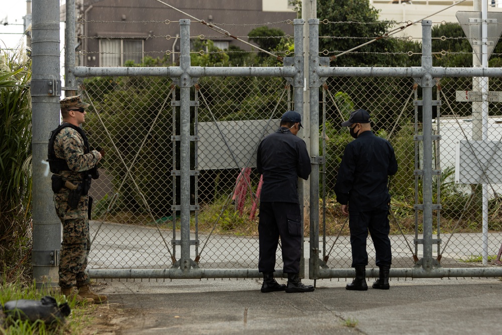 US Marines and Kin Town residents conduct a Tsunami Evacuation Drill on Camp Hansen