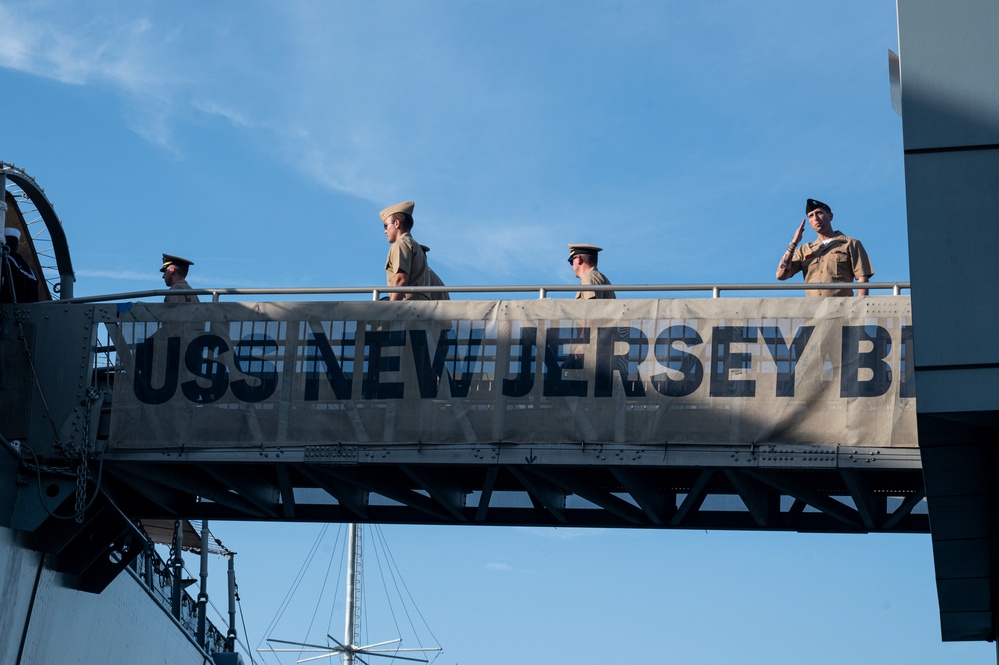 Sailors with USS John Basilone visit USS New Jersey