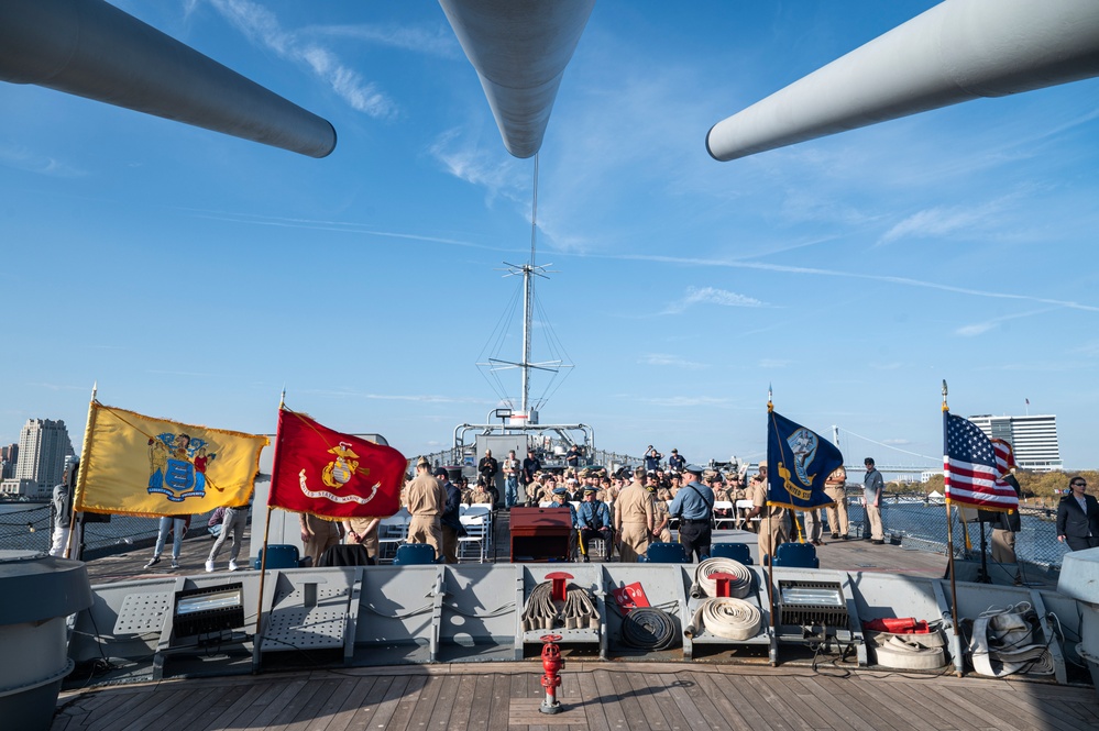 Sailors with USS John Basilone visit USS New Jersey