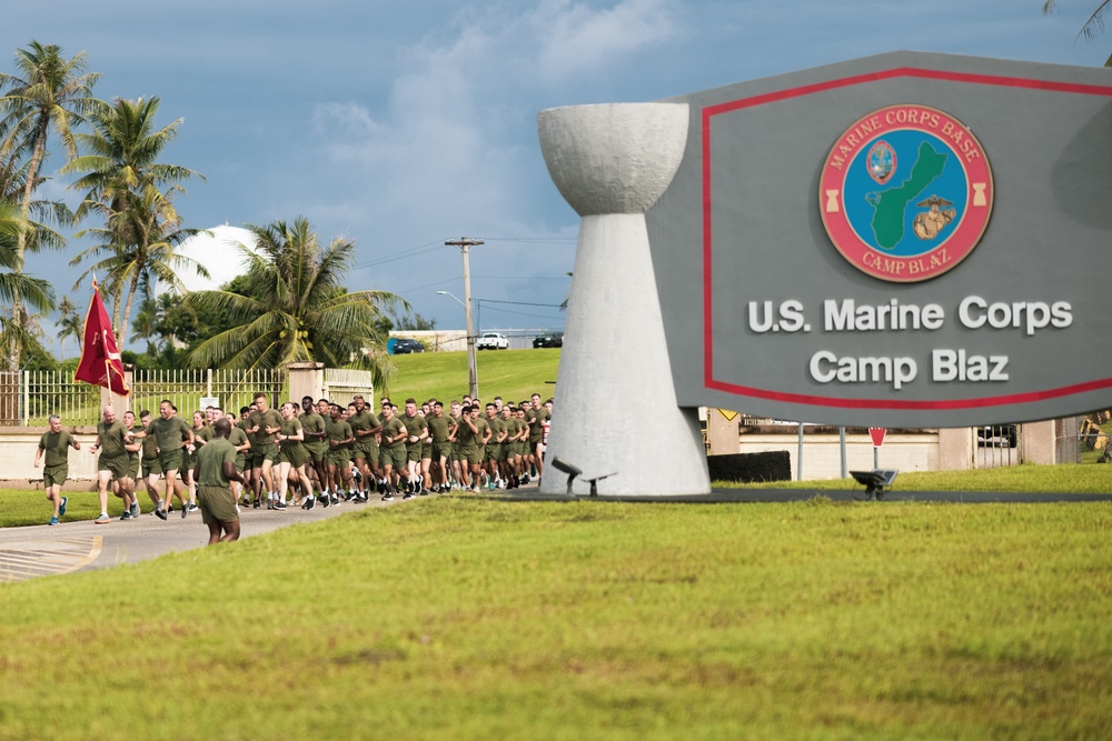 Marines with Camp Blaz participate in the 249th Marine Corps Birthday run