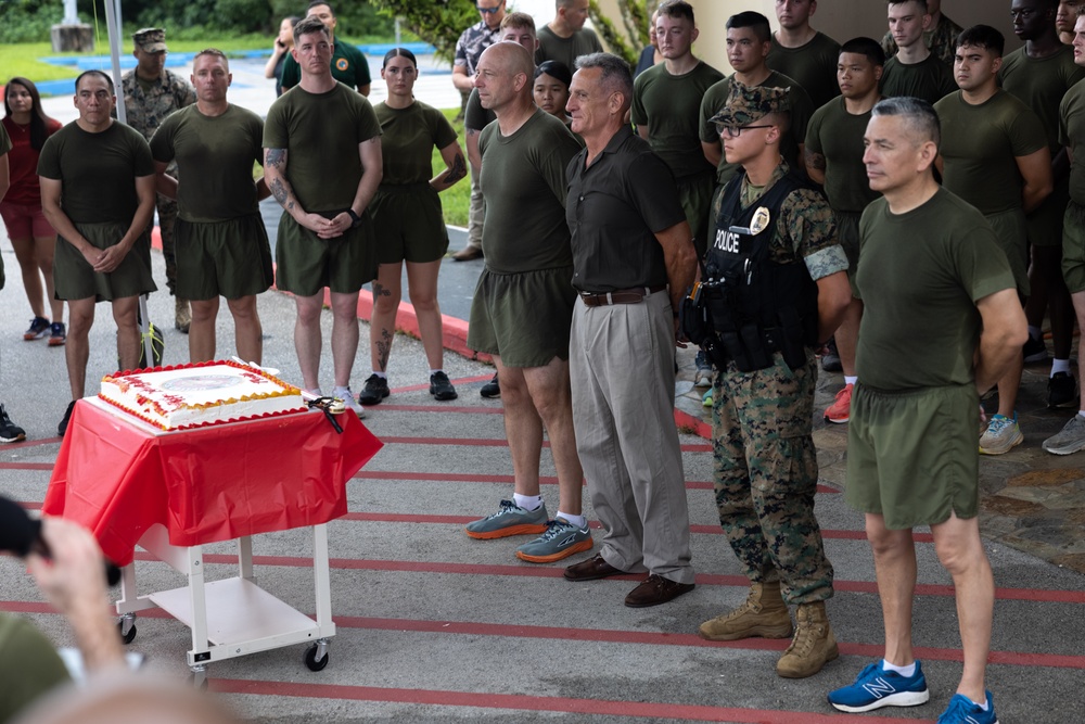 Marines with Camp Blaz participate in the 249th Marine Corps Birthday run