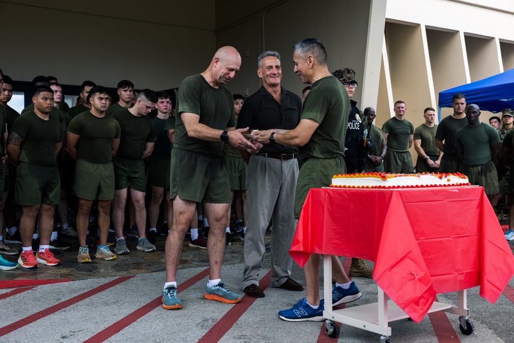 Marines with Camp Blaz participate in the 249th Marine Corps Birthday run