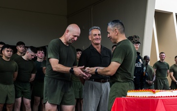 Marines with Camp Blaz participate in the 249th Marine Corps Birthday run