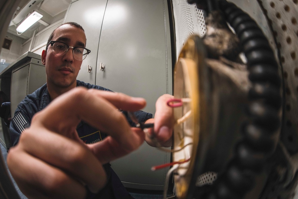 USS George Washington Sailor Repairs Sound Powered Phone