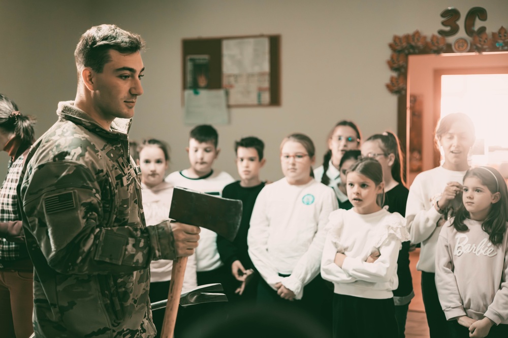 U.S. Army Firefighters Deployed to Romania Inspire Local Students During School Visit