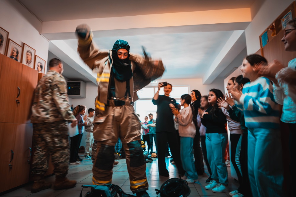 U.S. Army Firefighters Deployed to Romania Inspire Local Students During School Visit