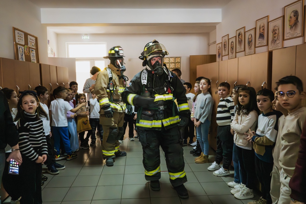 U.S. Army Firefighters Deployed to Romania Inspire Local Students During School Visit