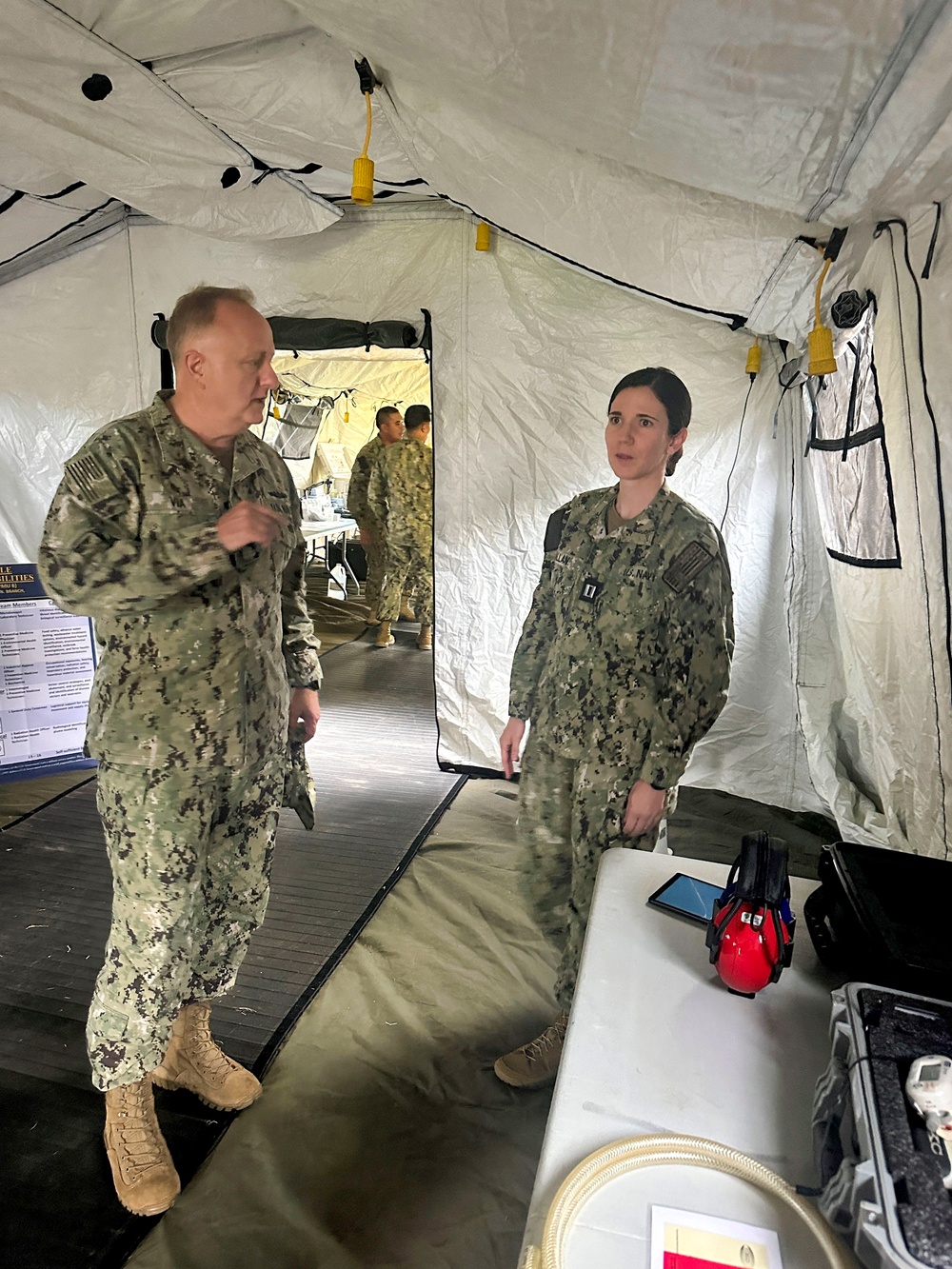 Navy Surgeon General Rear Admiral Darin Via and BUMED Force Master Chief PatrickPaul Mangaran toured Forward Deployable Preventive Medicine Unit Six