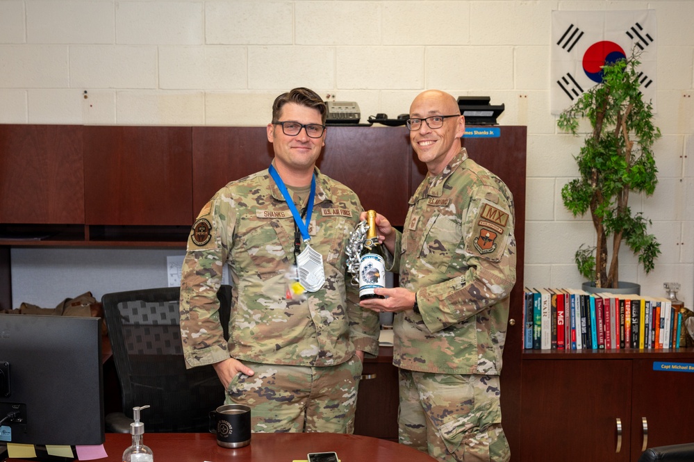 Chief Master Sgt. Select James Shanks, 58th Aircraft Maintenance Squadron superintendent, poses with Chief Master Sergeant Jessie Thomas