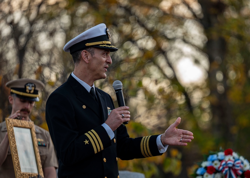 USS John Basilone's crew visit the John Basilone statue