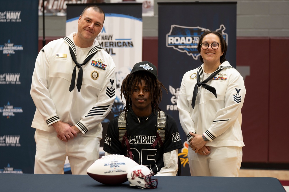 NTAG Miami Sailors Present Bradley Martino with Navy All-American Jersey